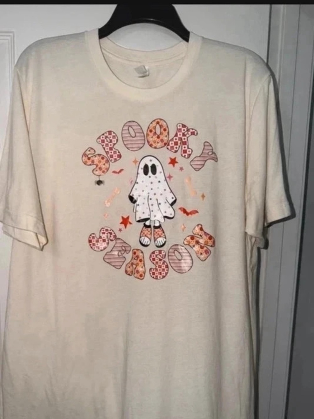 Graphic Ghost 'Spooky Season' Women’s T Shirt  - Cream